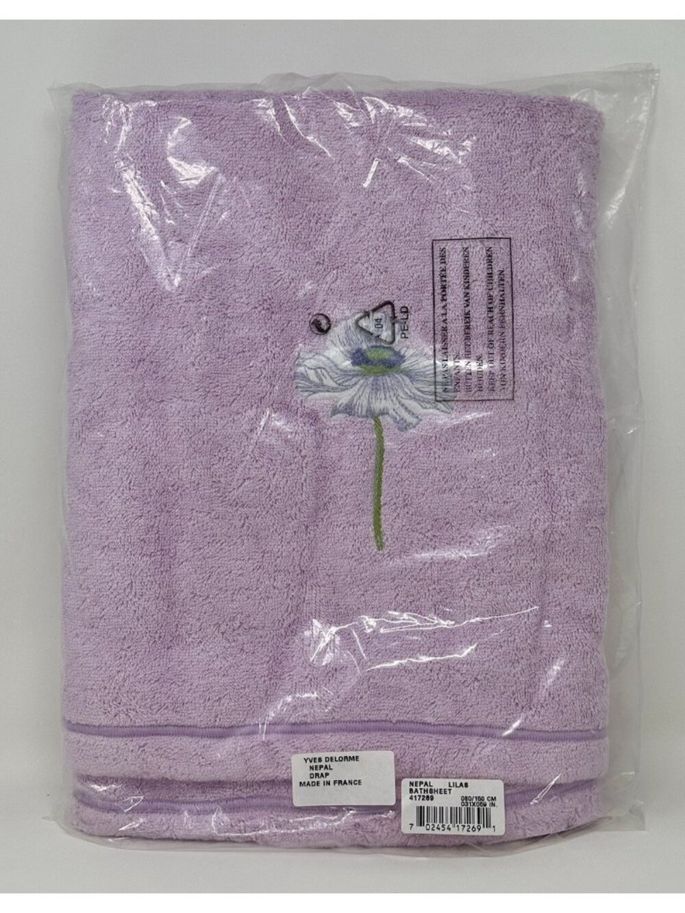 NEW Yves Delorme Bath Sheet Towel Nepal Lilacs Purple 31” x 59”, Made In France